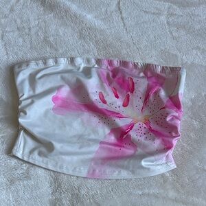 SHEIN White and Pink Floral Tube Top